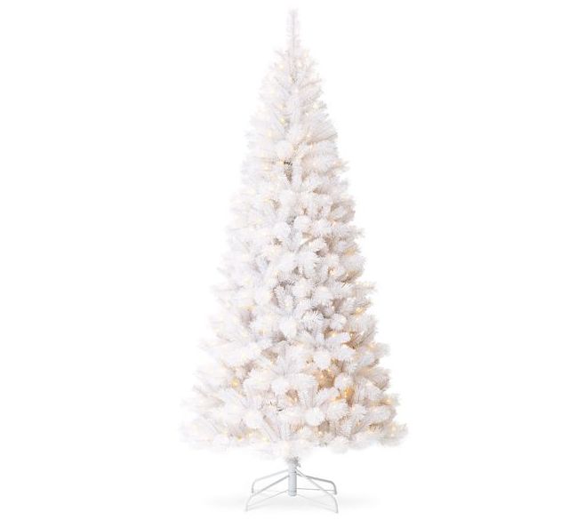 Glitzhome 8ft Pre-Lit White Pine Slim Faux Christmas Tree