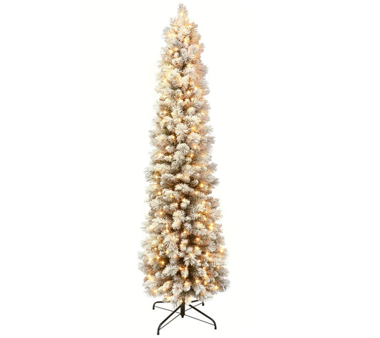 Puleo International 6.5 ft Pre-Lit Flocked Pine Pencil Tree