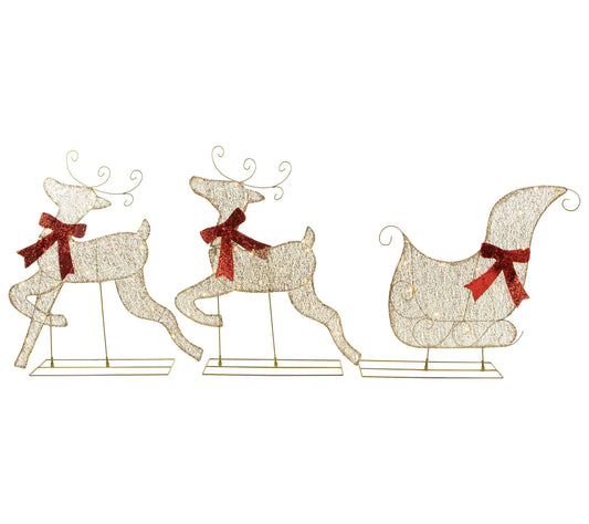 Northlight 3pc LED Lighted Reindeer and Sleigh Decoration