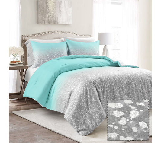 Lush Decor Glitter Ombre Metallic Print Comforter 3Pc Twin