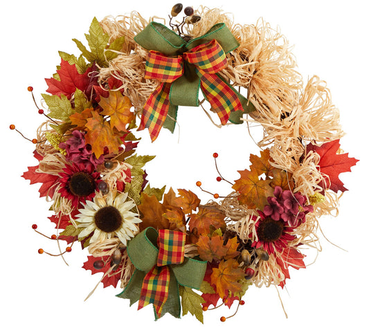 Nearly Natural 30" Harvest Sunflower, Maple Leaves & Berries