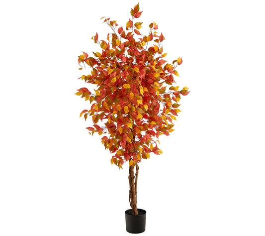 Nearly Natural 6' Autumn Ficus Artificial Fall Tree