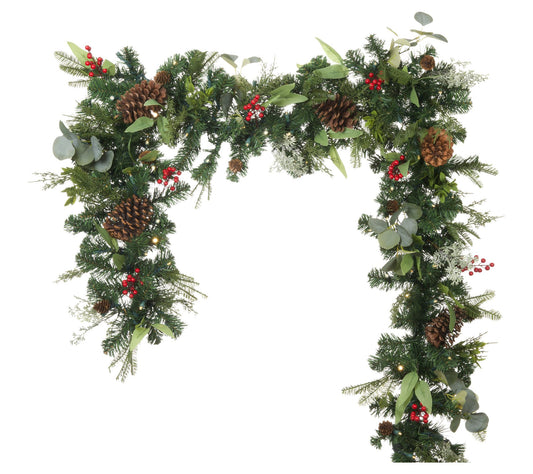 Village Lighting 9 ft Pre-Lit LED Garland - Christmas Woods