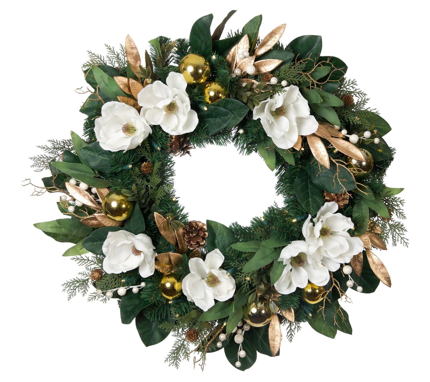 Village Lighting 30" Pre-Lit LED Wreath - White  Gold Magnolia