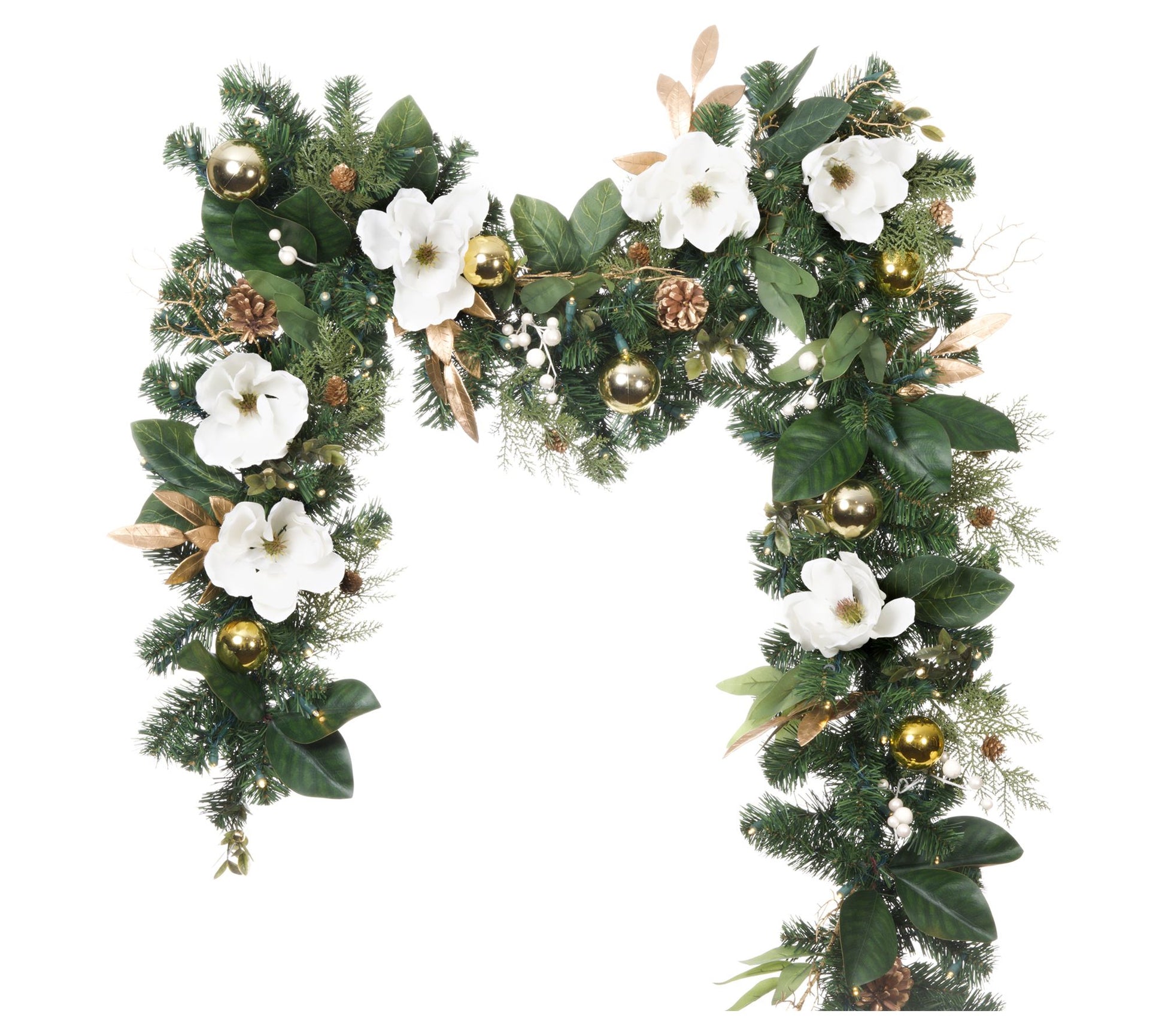 Village Lighting 9' Pre-Lit LED Garland - WhiteGold Magnolia