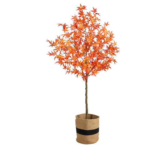 Nearly Natural 6-ft Artificial Autumn Maple Trewith Basket