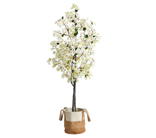 Nearly Natural 6-ft Bougainvillea Tree with Cotton Basket