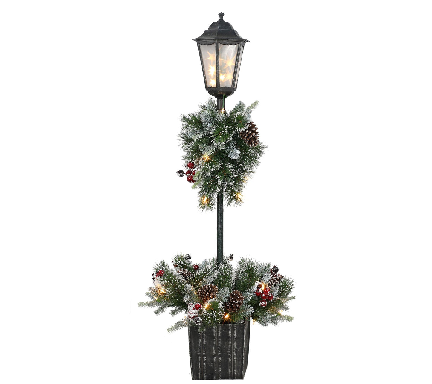 Puleo 4' Pre-Lit Artificial Pine Lamp Post 50 LED Lights