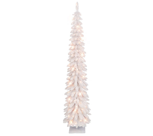Puleo 7' Pre-Lit Flocked White Alpine Pencil Tree 150 Lights
