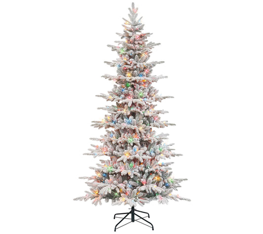 Puleo 7.5' Pre-Lit Slim Flocked Artificial UtahFir Tree