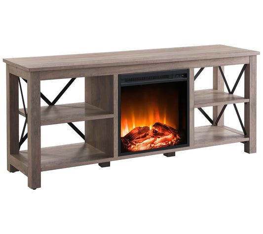 Hudson & Canal Sawyer 65" TV Stand with Log Fireplace