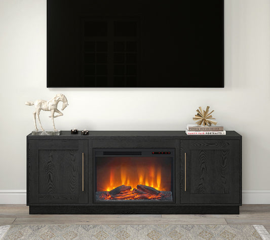 Hudson & Canal Tillman 75" TV Stand with Log Fireplace