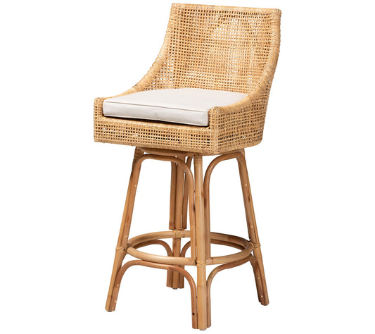Baxton Studio Bella Natural Brown Rattan Bar St ool