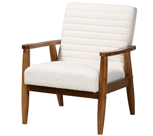 Baxton Studio Stratton Boucle Fabric and Brown Wood Armchair