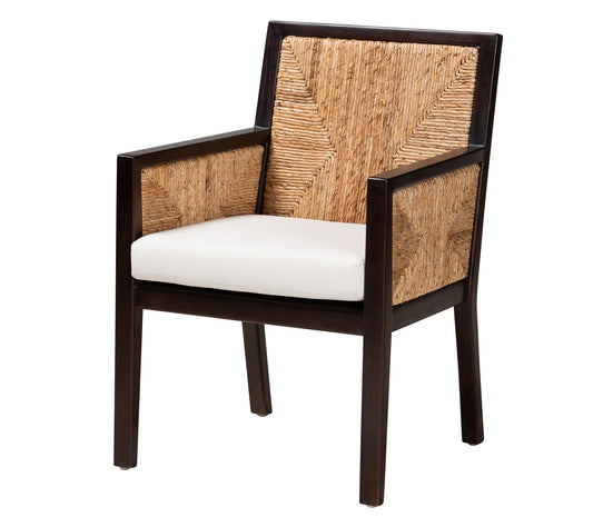 Baxton Studio Joana Brown Wood and Seagrass Din ing Arm Chair