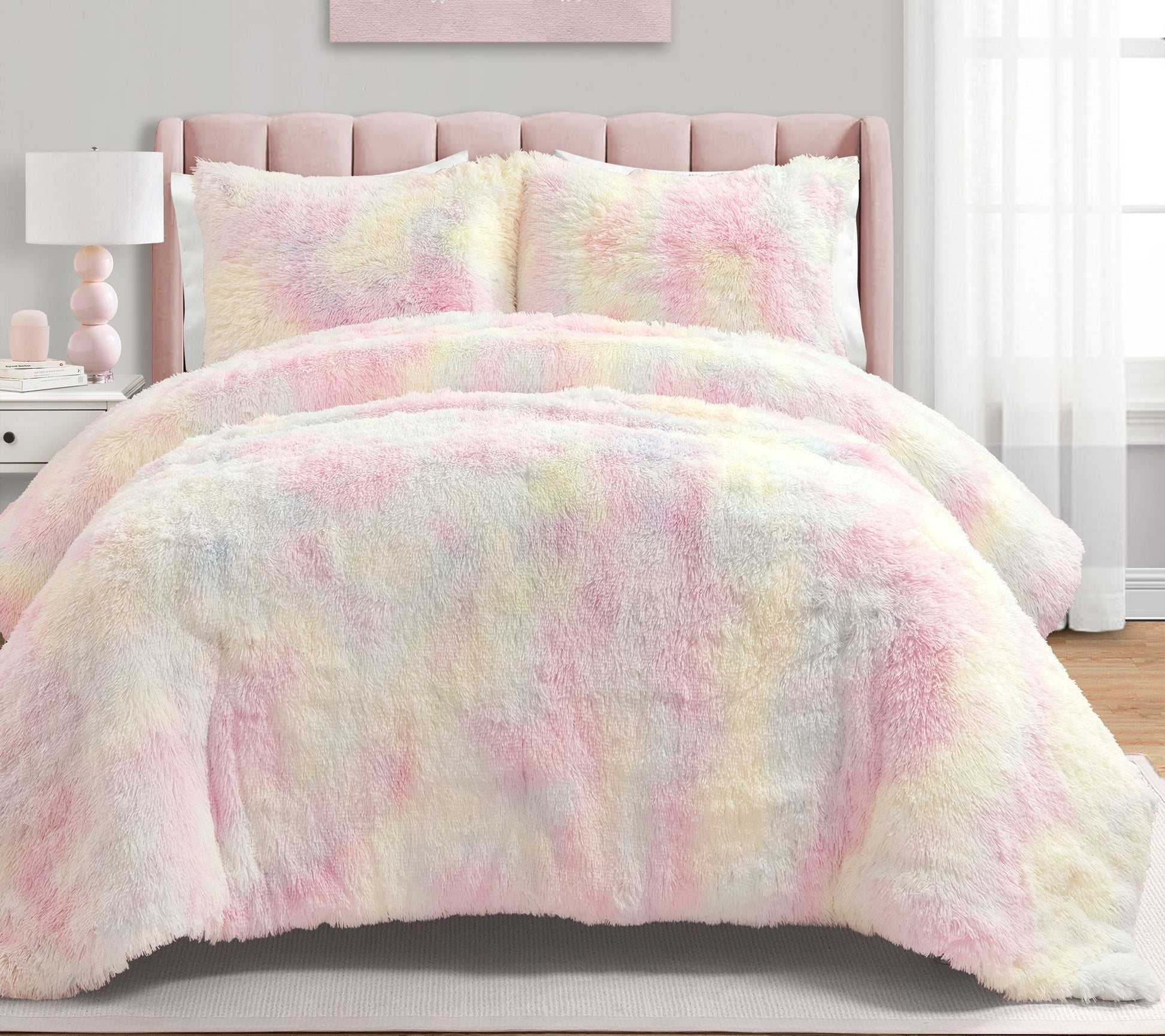 Lush Decor Emma Cozy Rainbow Faux Fur ComforterFull/Queen