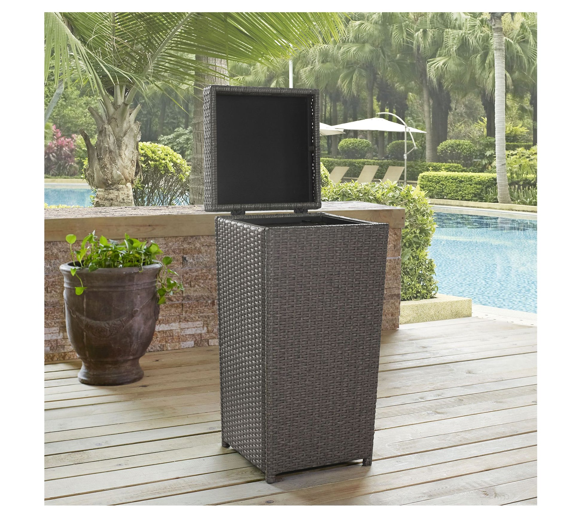 Crosley Palm Harbor Wicker Outdoor Trash Can