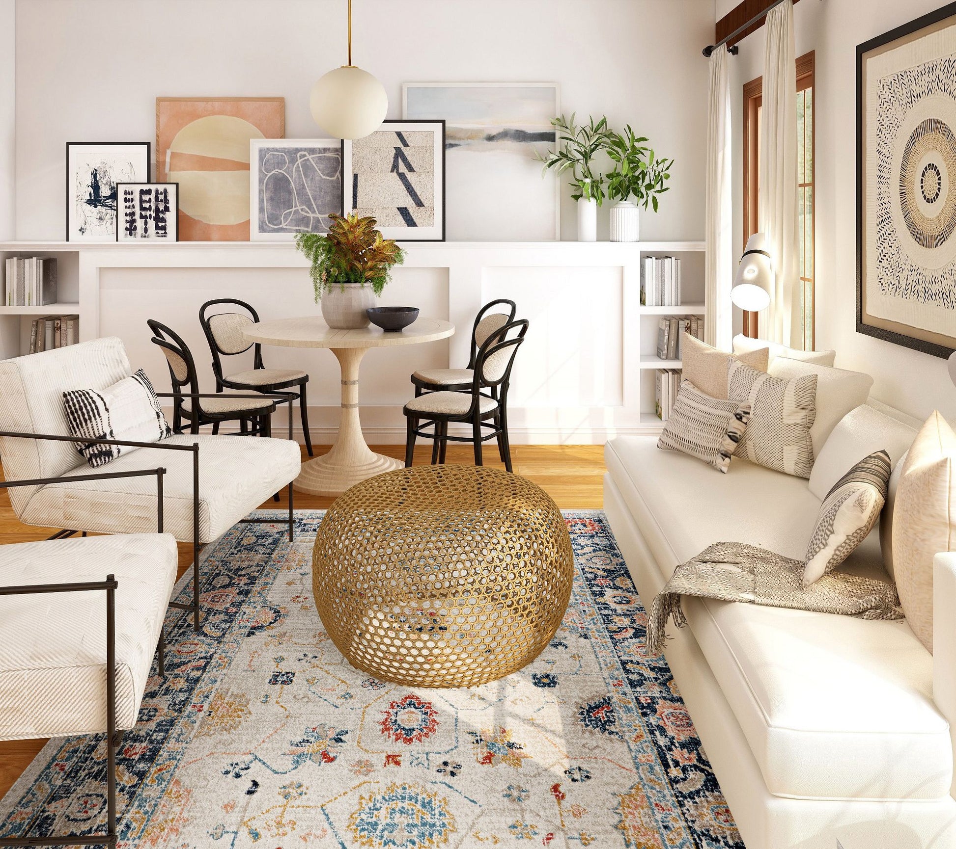 Linon Home Decor Pinnacle Leona Ivory & Blue 8'x10' Area Rug