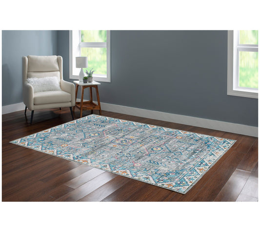 Linon Home Decor Washable Harris Grey/Green 5'x7' Area Rug