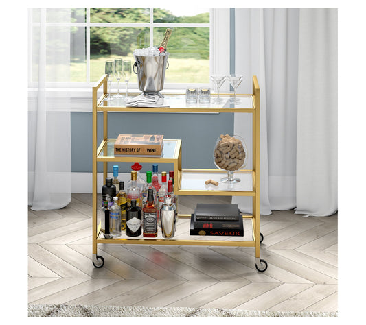 Hudson & Canal Lovett 33" Wide Bar Cart with Glass Shelves