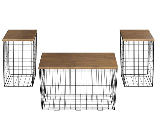 Lavish Home 3 Set Living Room Tables  Metal Basket Storage