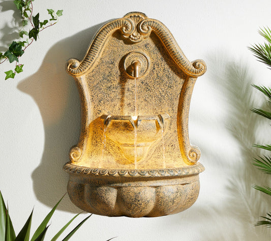Glitzhome 25'' Antique Faux Granite Outdoor LEDWall Fountain