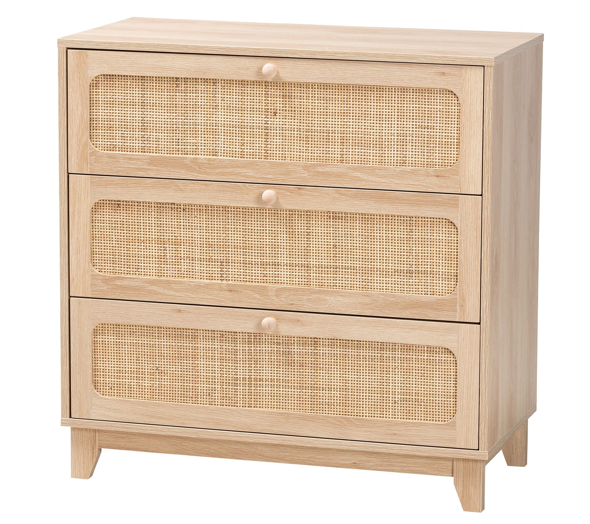 Baxton Studio Elsbeth Wood and Rattan 3-DrawerStorage Cabinet
