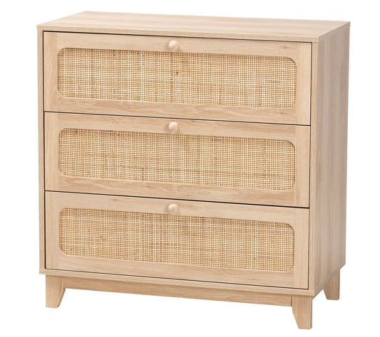 Baxton Studio Elsbeth Wood and Rattan 3-DrawerStorage Cabinet