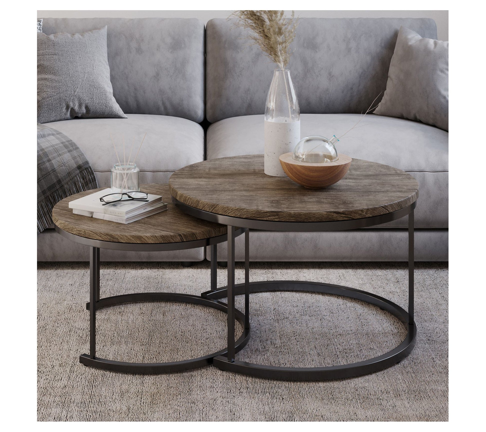 Lavish Home 2-Piece Nesting Round Coffee TableSet