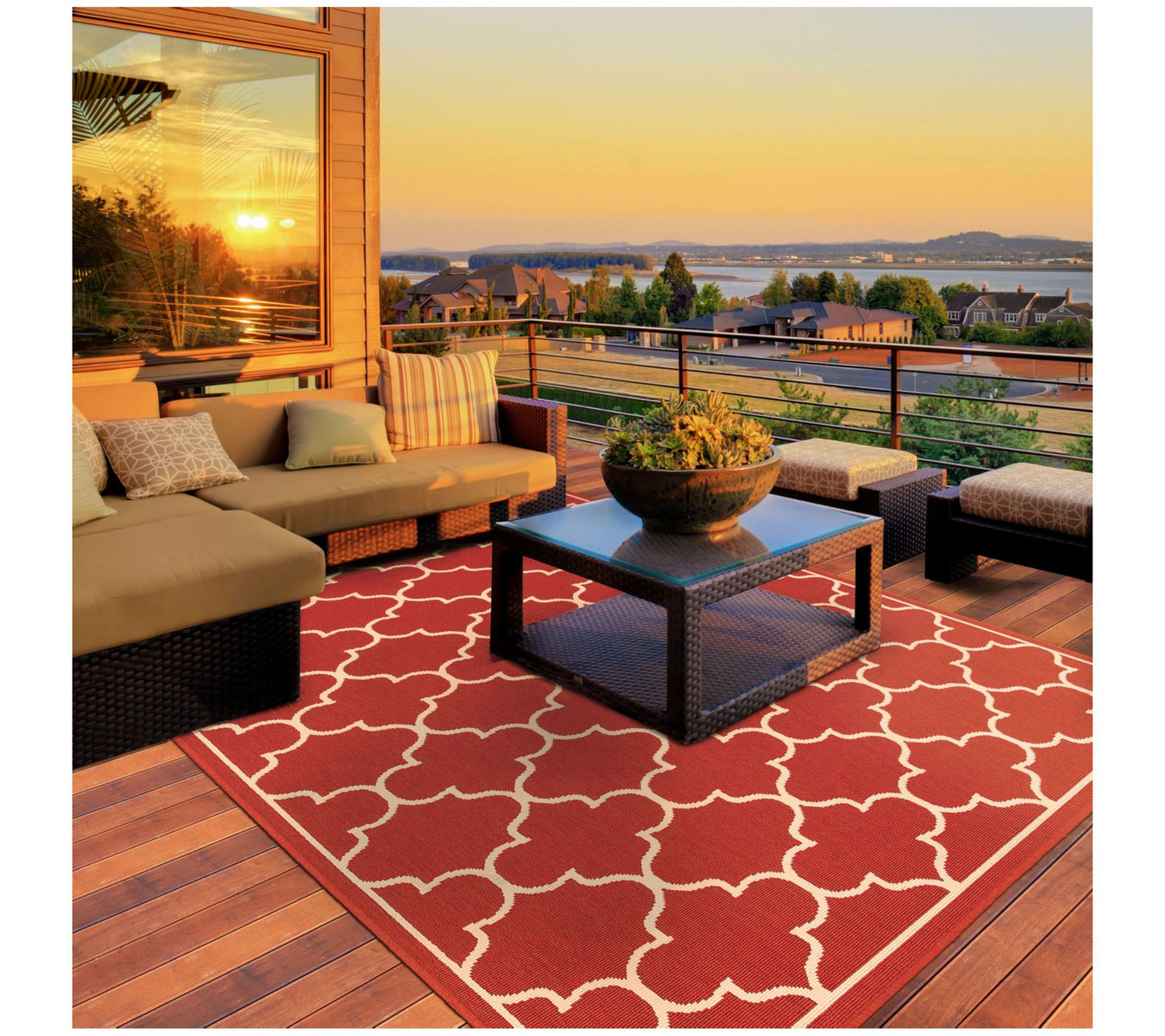 Veranda Living I/O Red Geometric Lattice 7'10"x 10'10" Rug