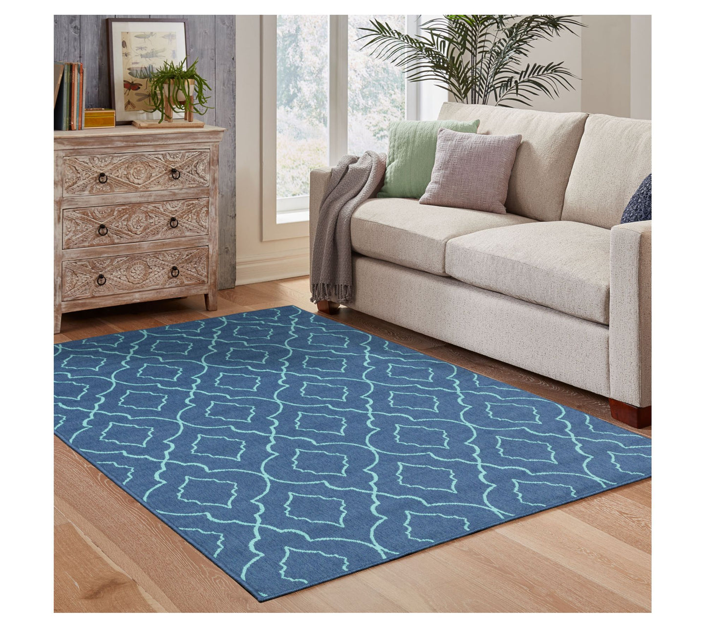 Veranda Living I/O Indigo & Aruba Blue Lattice'3"x7'6" Rug