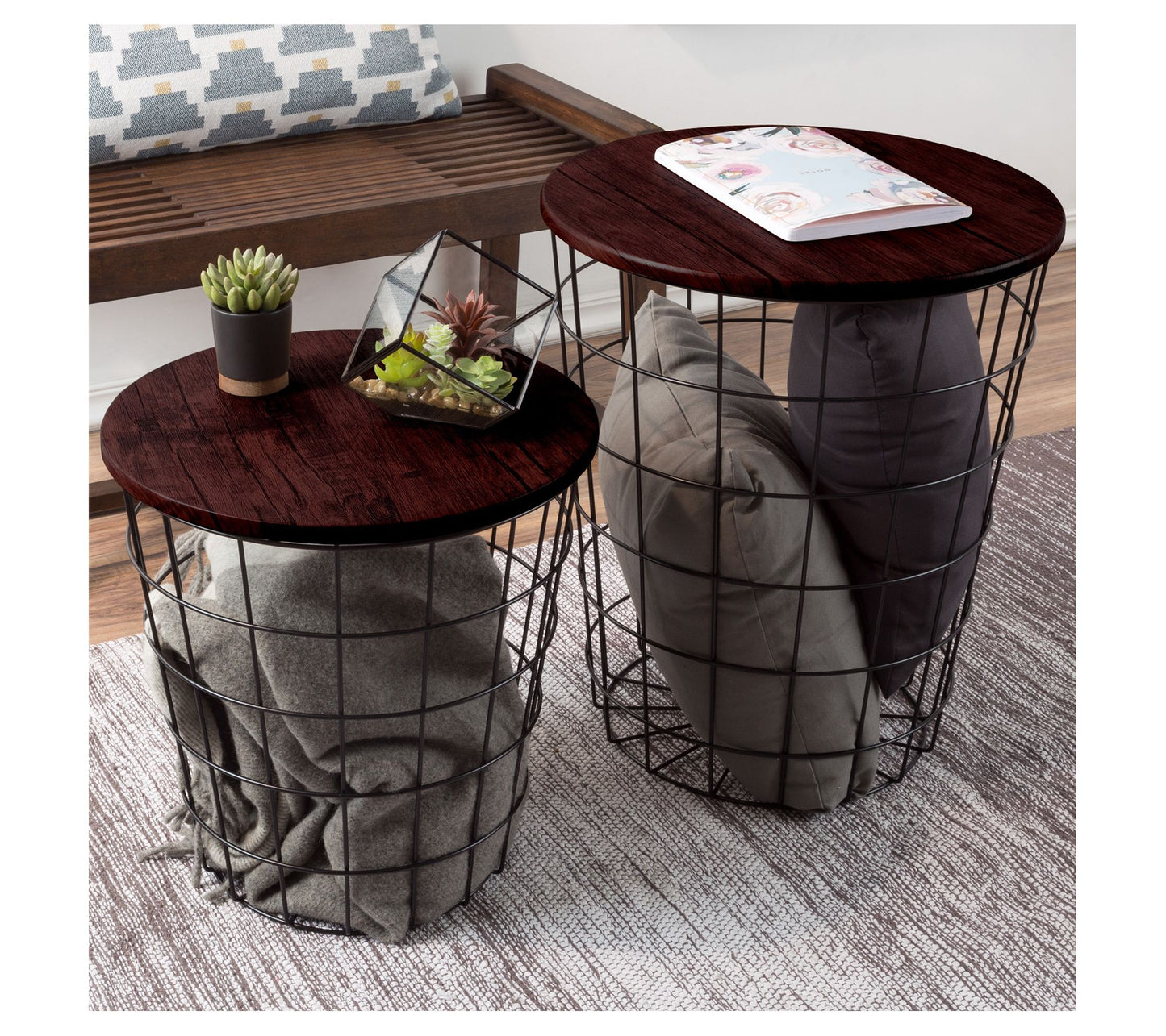 Lavish Home 2 Nesting Tables with Storage RoundTables
