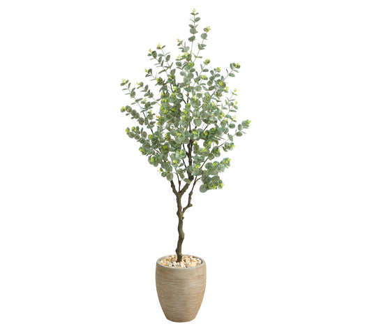 Nearly Natural 5' Eucalyptus Faux Tree in Sandstone Planter