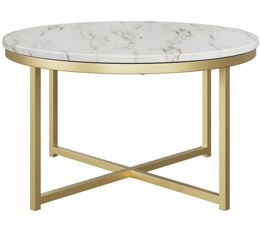 Lavish Home Coffee Table with Faux Marble Top Round Table