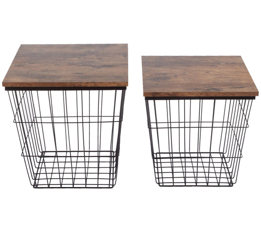 Lavish Home Set of 2 Nesting Tables Square WireBasket