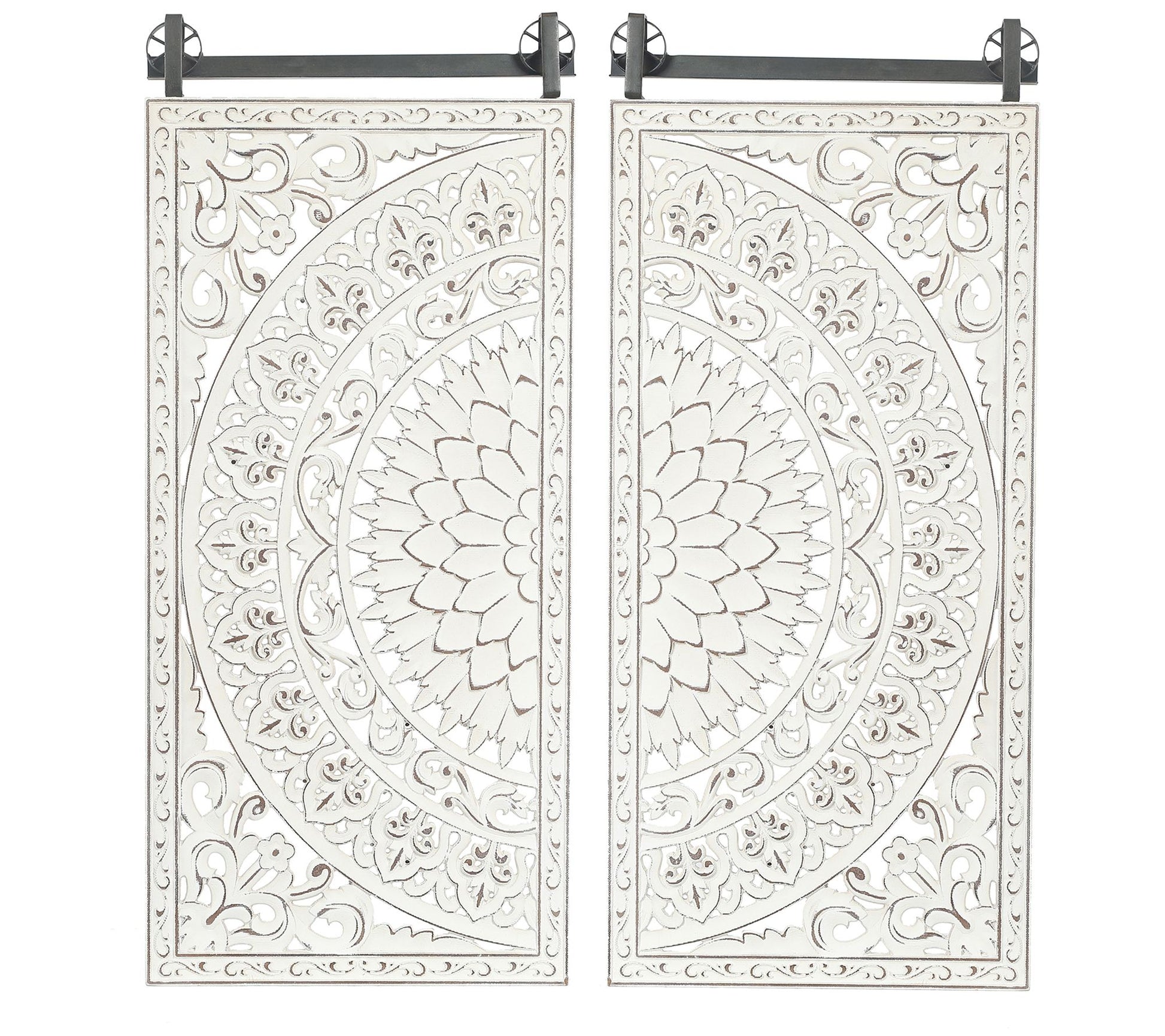LuxenHome Set of 2 Distressed Ivory White Flower Wall Decor