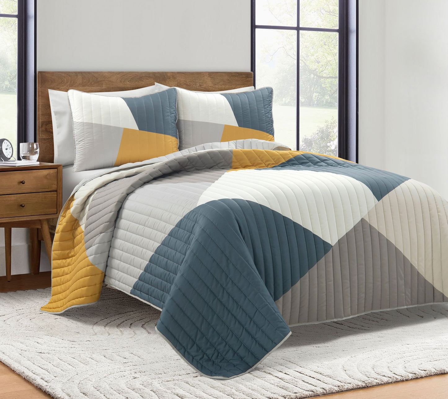 Lush Decor Modern Color Block Quilt 3pc Set- K/Cal K
