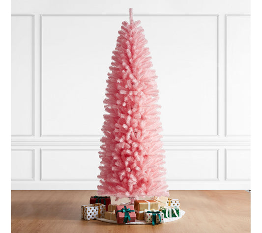 Glitzhome 7.5' Pink Pencil Tinsel Artificial Christmas Tree