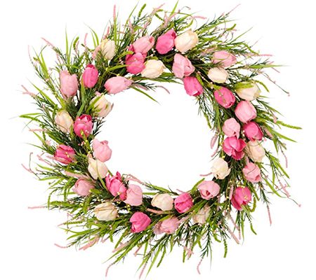 Puleo International 30" Tulip Floral Spring Wreath Pink
