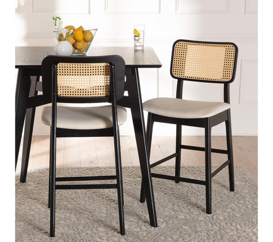 Baxton Studio Dannon Cream Fabric 2-Piece Counter Stool Set
