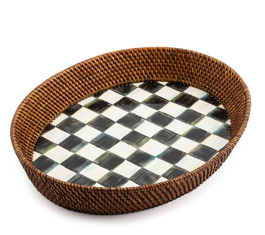 MacKenzie- Childs Rattan & Enamel Large Serving Tray