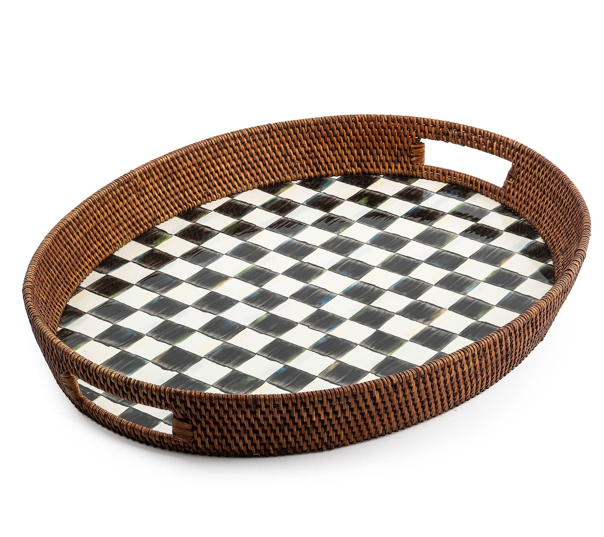 MacKenzie- Childs Rattan & Enamel Party Serving Tray