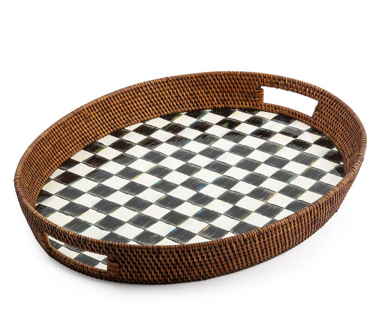 MacKenzie- Childs Rattan & Enamel Party Serving Tray