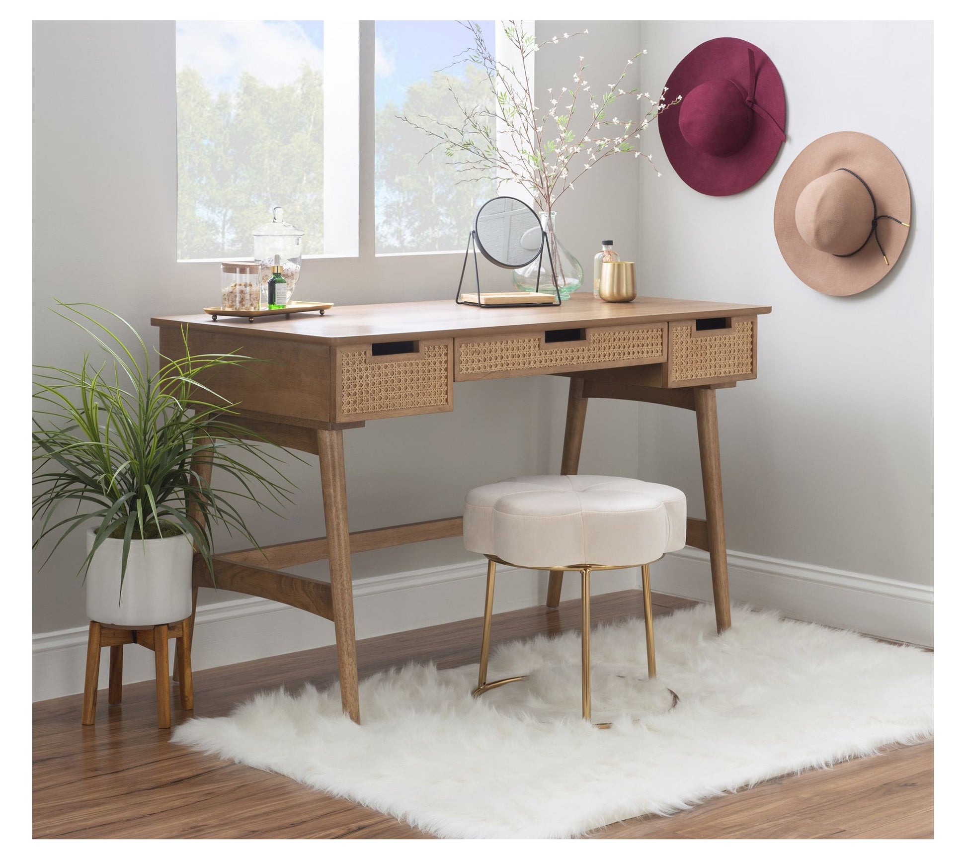 Linon Home Callan 3-Drawer Rattan Desk