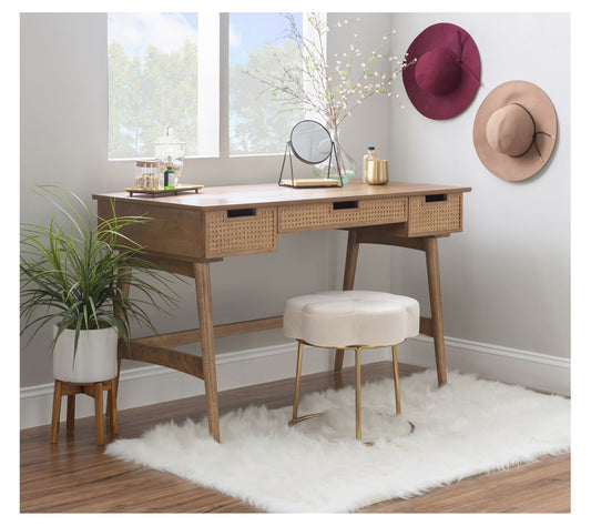 Linon Home Callan 3-Drawer Rattan Desk