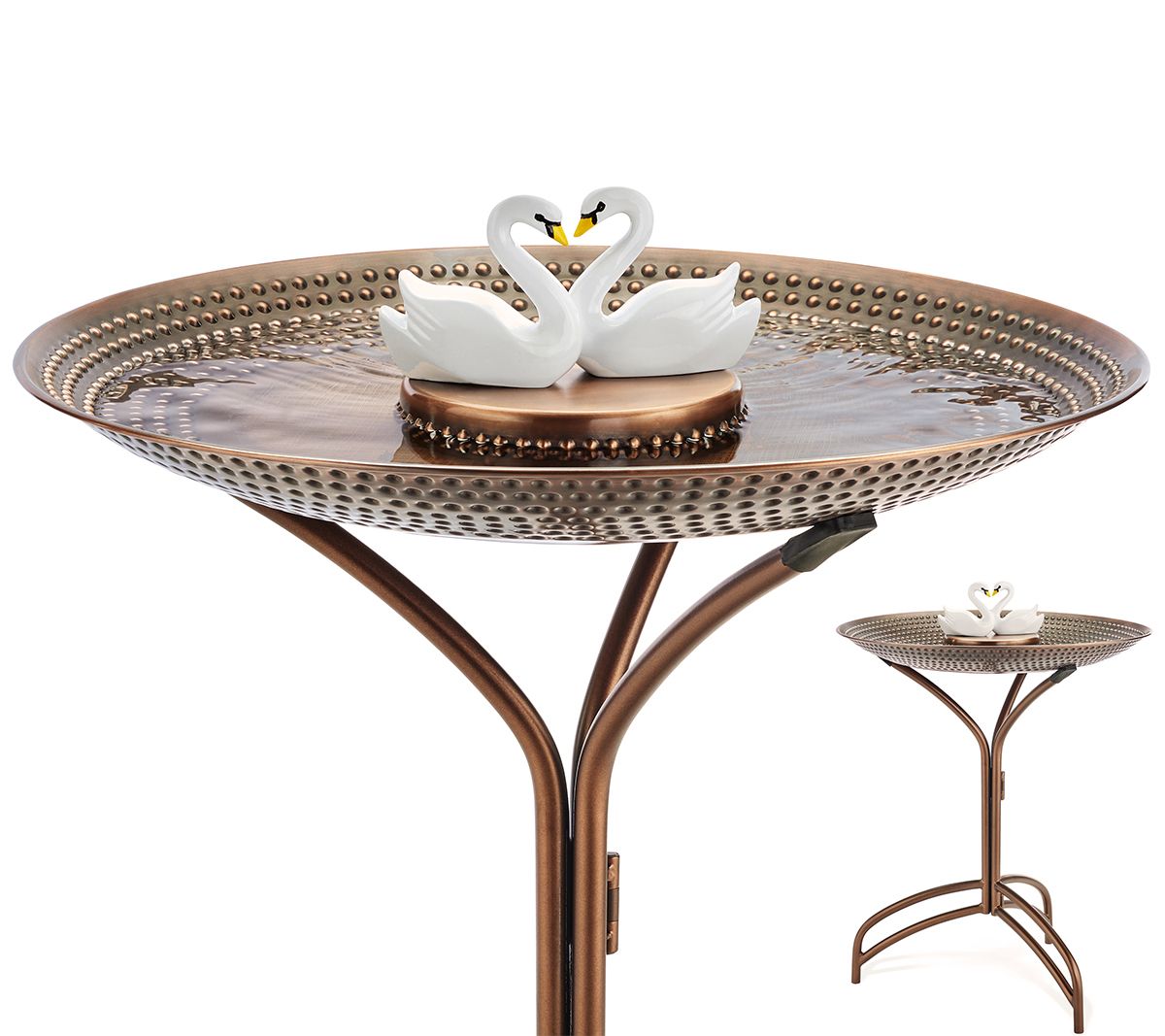 Good Directions 20" Bronze Copper Bird Bath with Swans