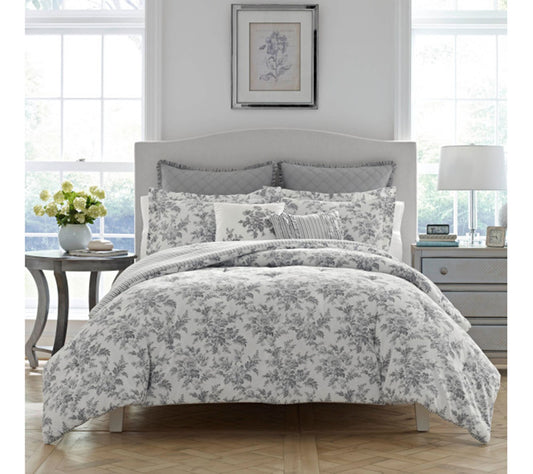 Laura Ashley An nalise Grey Kin g Comforter Sha m Bonus Set