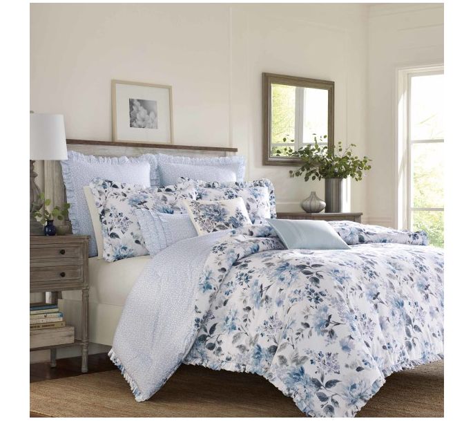 Laura Ashley Chloe Blue Twin Comforter Sham Set