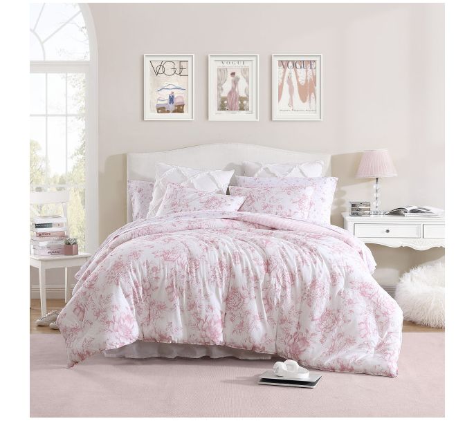 Laura Ashley Delphine Pink Full Queen ComforterSham Set