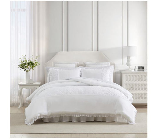 Laura Ashley Eyelet Ruffle Microfiber White King Comforter Sha